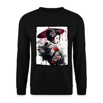 Fleurs de cerisier du Japon Geisha Neon - Sweat-shirt Unisexe - noir - Devant - Alina (178cm) & Michal (187cm)
