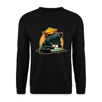 Abschluss Schlafen Katze Uni Master Bachelor - Unisex Pullover - Schwarz - Vorne - Alina (178cm) & Michal (187cm)