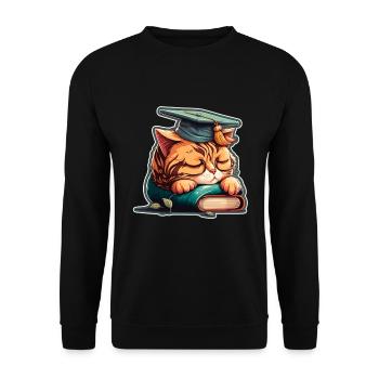 Abschluss Schlafen Katze Uni Master Bachelor - Unisex Pullover - Schwarz - Vorne - Alina (178cm) & Michal (187cm)