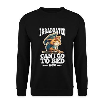 Abschluss Schlafen Katze Uni Master Bachelor - Unisex Pullover - Schwarz - Vorne - Alina (178cm) & Michal (187cm)