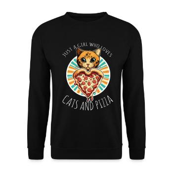 Damen Pizza und Katzen Katze Tierliebe Kätzchen - Unisex Pullover - Schwarz - Vorne - Alina (178cm) & Michal (187cm)