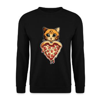 Damen Pizza und Katzen Katze Tierliebe Kätzchen - Unisex Pullover - Schwarz - Vorne - Alina (178cm) & Michal (187cm)