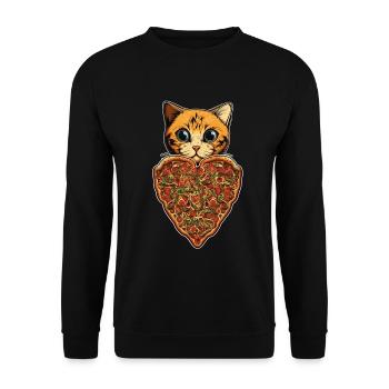 Damen Pizza und Katzen Katze Tierliebe Kätzchen - Unisex Pullover - Schwarz - Vorne - Alina (178cm) & Michal (187cm)