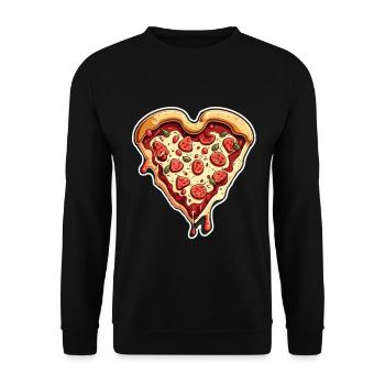 Pizza is my Valentine Fastfood Pizzaliebe Herz - Unisex Pullover - Schwarz - Vorne - Alina (178cm) & Michal (187cm)