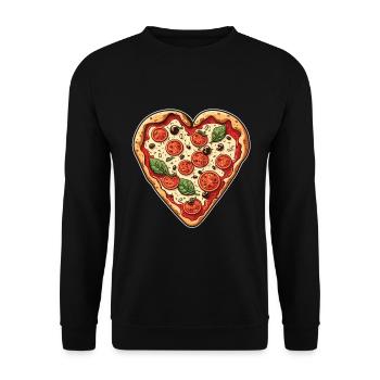 Pizza is my Valentine Fastfood Pizzaliebe Herz - Unisex Pullover - Schwarz - Vorne - Alina (178cm) & Michal (187cm)