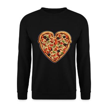 Pizza is my Valentine Fastfood Pizzaliebe Herz - Unisex Pullover - Schwarz - Vorne - Alina (178cm) & Michal (187cm)