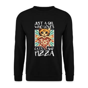 Damen Pizza und Katzen Katze Tierliebe Kätzchen - Unisex Pullover - Schwarz - Vorne - Alina (178cm) & Michal (187cm)