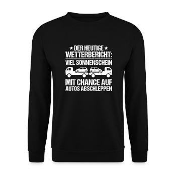 Abschlepper Abschleppdienst Tow Truck Driver - Unisex Pullover - Schwarz - Vorne - Alina (178cm) & Michal (187cm)