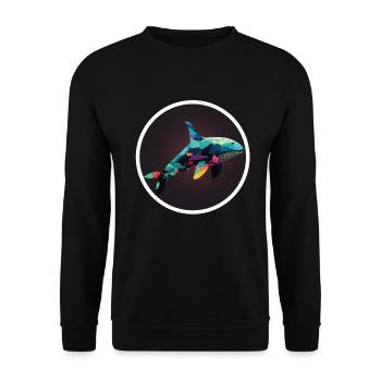 Wal Orca Polygon Geometrisch Unterwasserwelt Ozean - Unisex Pullover - Schwarz - Vorne - Alina (178cm) & Michal (187cm)