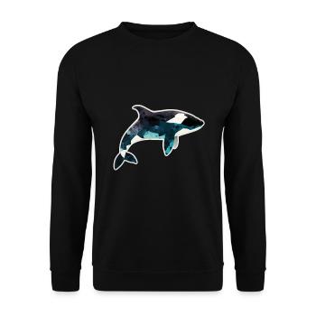 Wal Orca Polygon Geometrisch Unterwasserwelt Ozean - Unisex Pullover - Schwarz - Vorne - Alina (178cm) & Michal (187cm)
