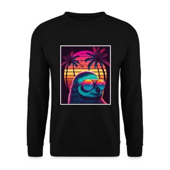 Vaporwave Retro Paresseux Animal Motif Plage Neon - Sweat-shirt Unisexe - noir - Devant - Alina (178cm) & Michal (187cm)