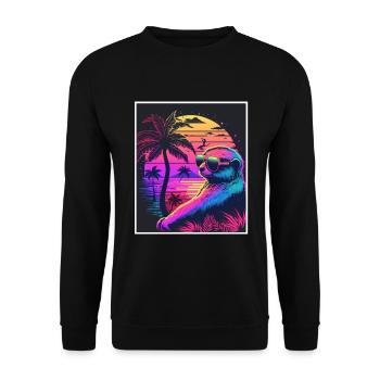 Vaporwave Retro Paresseux Animal Motif Plage Neon - Sweat-shirt Unisexe - noir - Devant - Alina (178cm) & Michal (187cm)
