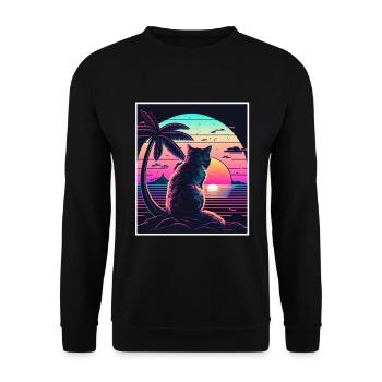 Vaporwave Retro Cat Cat Animal Motif Plage Neon - Sweat-shirt Unisexe - noir - Devant - Alina (178cm) & Michal (187cm)