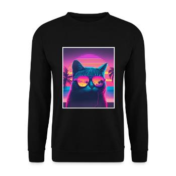 Vaporwave Retro Cat Cat Animal Motif Plage Neon - Sweat-shirt Unisexe - noir - Devant - Alina (178cm) & Michal (187cm)