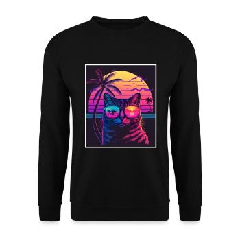 Vaporwave Retro Cat Cat Animal Motif Plage Neon - Sweat-shirt Unisexe - noir - Devant - Alina (178cm) & Michal (187cm)