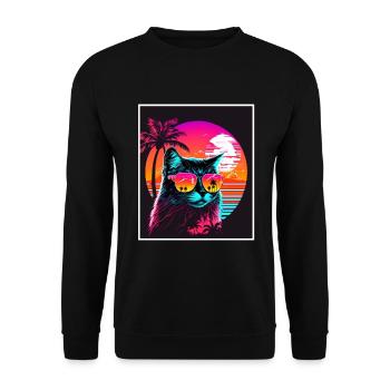 Vaporwave Retro Cat Cat Animal Motif Plage Neon - Sweat-shirt Unisexe - noir - Devant - Alina (178cm) & Michal (187cm)