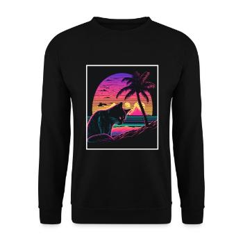 Vaporwave Retro Cat Cat Animal Motif Plage Neon - Sweat-shirt Unisexe - noir - Devant - Alina (178cm) & Michal (187cm)