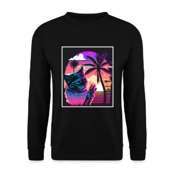 Vaporwave Retro Cat Cat Animal Motif Plage Neon - Sweat-shirt Unisexe - noir - Devant - Alina (178cm) & Michal (187cm)