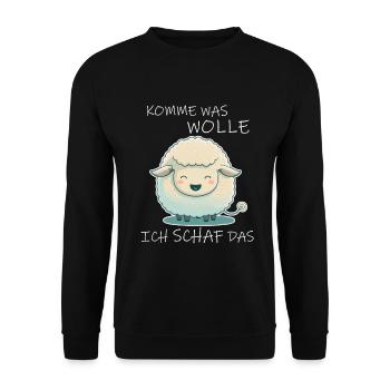 Komme Was Wolle Ich Schaf Das Depression Schäfchen - Unisex Pullover - Schwarz - Vorne - Alina (178cm) & Michal (187cm)