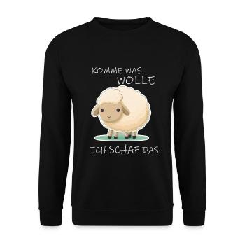 Komme Was Wolle Ich Schaf Das Depression Schäfchen - Unisex Pullover - Schwarz - Vorne - Alina (178cm) & Michal (187cm)
