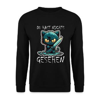 Du hast nichts gesehen Katze Messer Kätzchen - Unisex Pullover - Schwarz - Vorne - Alina (178cm) & Michal (187cm)