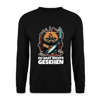 Du hast nichts gesehen Katze Messer Kätzchen - Unisex Pullover - Schwarz - Vorne - Alina (178cm) & Michal (187cm)