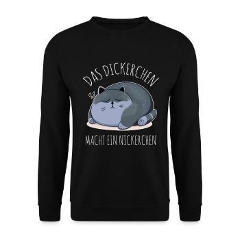 Das Dickerchen macht ein Nickerchen Katze Schlafen - Unisex Pullover - Schwarz - Vorne - Alina (178cm) & Michal (187cm)