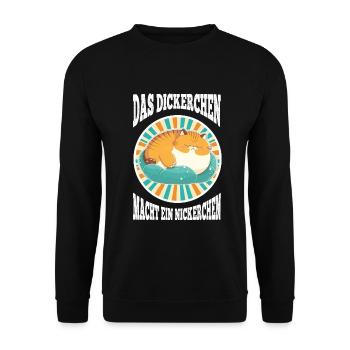 Das Dickerchen macht ein Nickerchen Katze Schlafen - Unisex Pullover - Schwarz - Vorne - Alina (178cm) & Michal (187cm)