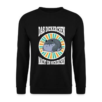 Das Dickerchen macht ein Nickerchen Katze Schlafen - Unisex Pullover - Schwarz - Vorne - Alina (178cm) & Michal (187cm)