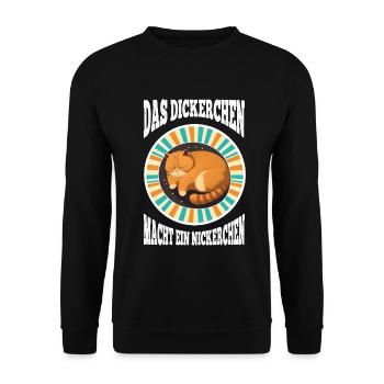 Das Dickerchen macht ein Nickerchen Katze Schlafen - Unisex Pullover - Schwarz - Vorne - Alina (178cm) & Michal (187cm)