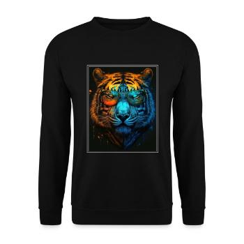Bengalischer Tiger Katze Boss Chef Raubkatze Neon - Unisex Pullover - Schwarz - Vorne - Alina (178cm) & Michal (187cm)