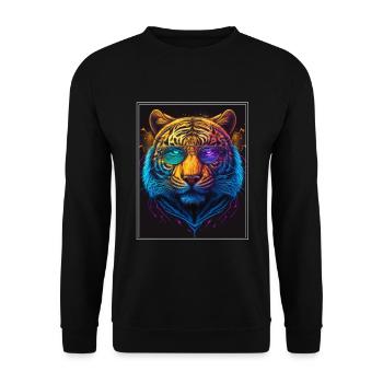 Bengalischer Tiger Katze Boss Chef Raubkatze neon - Unisex Pullover - Schwarz - Vorne - Alina (178cm) & Michal (187cm)