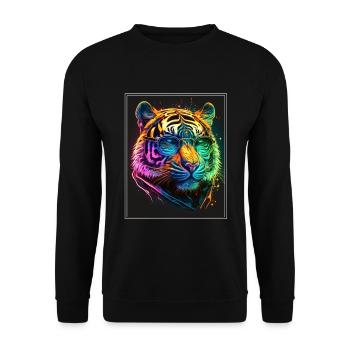 Bengalischer Tiger Katze Boss Chef Raubkatze Neon - Unisex Pullover - Schwarz - Vorne - Alina (178cm) & Michal (187cm)