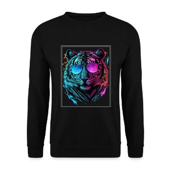 Bengalischer Tiger Katze Boss Chef Raubkatze Neon - Unisex Pullover - Schwarz - Vorne - Alina (178cm) & Michal (187cm)