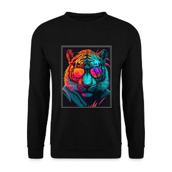 Bengalischer Tiger Katze Boss Chef Raubkatze Neon - Unisex Pullover - Schwarz - Vorne - Alina (178cm) & Michal (187cm)