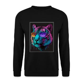 Bengalischer Tiger Katze Boss Chef Raubkatze Neon - Unisex Pullover - Schwarz - Vorne - Alina (178cm) & Michal (187cm)