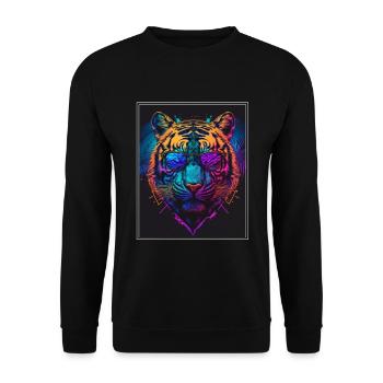 Bengalischer Tiger Katze Boss Chef Raubkatze Neon - Unisex Pullover - Schwarz - Vorne - Alina (178cm) & Michal (187cm)