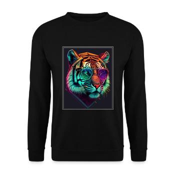 Bengalischer Tiger Katze Polygon Raubkatze Neon - Unisex Pullover - Schwarz - Vorne - Alina (178cm) & Michal (187cm)