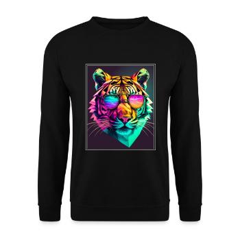Bengalischer Tiger Katze Polygon Raubkatze Neon - Unisex Pullover - Schwarz - Vorne - Alina (178cm) & Michal (187cm)
