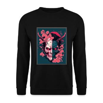 Japanisch Japan Kischblüte Dämon Abstrakt Neon - Unisex Pullover - Schwarz - Vorne - Alina (178cm) & Michal (187cm)