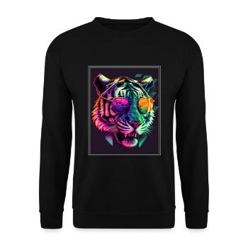 Bengalischer Tiger Katze Polygon Raubkatze Neon - Unisex Pullover - Schwarz - Vorne - Alina (178cm) & Michal (187cm)