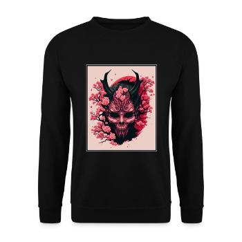 Japanisch Japan Kischblüte Dämon Abstrakt Neon - Unisex Pullover - Schwarz - Vorne - Alina (178cm) & Michal (187cm)