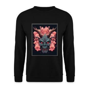 Japanisch Japan Kischblüte Dämon Abstrakt Neon - Unisex Pullover - Schwarz - Vorne - Alina (178cm) & Michal (187cm)