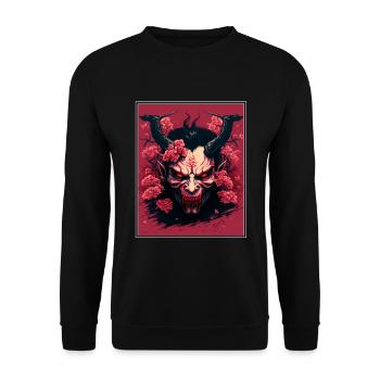 Japanisch Japan Kischblüte Dämon Abstrakt Neon - Unisex Pullover - Schwarz - Vorne - Alina (178cm) & Michal (187cm)