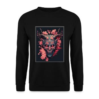 Japanisch Japan Kischblüte Dämon Abstrakt Neon - Unisex Pullover - Schwarz - Vorne - Alina (178cm) & Michal (187cm)