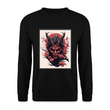 Japanisch Japan Kischblüte Dämon Abstrakt Neon - Unisex Pullover - Schwarz - Vorne - Alina (178cm) & Michal (187cm)