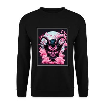 Japanisch Japan Kischblüte Dämon Abstrakt Neon - Unisex Pullover - Schwarz - Vorne - Alina (178cm) & Michal (187cm)