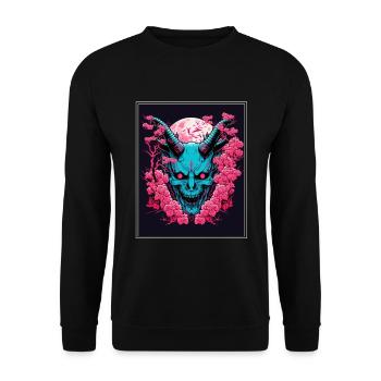 Japanisch Japan Kischblüte Dämon Abstrakt Neon - Unisex Pullover - Schwarz - Vorne - Alina (178cm) & Michal (187cm)