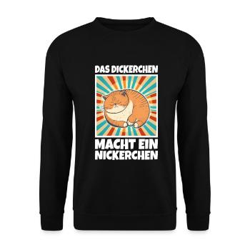 Das Dickerchen macht ein Nickerchen Katze Schlafen - Unisex Pullover - Schwarz - Vorne - Alina (178cm) & Michal (187cm)