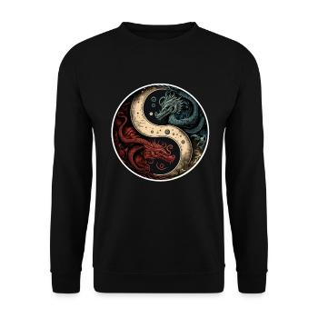 Chinesisch China Drachen Meditation Yoga Abstrakt - Unisex Pullover - Schwarz - Vorne - Alina (178cm) & Michal (187cm)